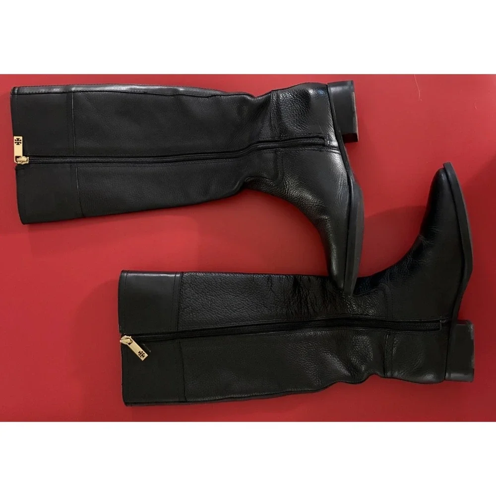 Tory Burch Julian Women's Black Leather Knee-High Riding Boots US 7.5 M Zip